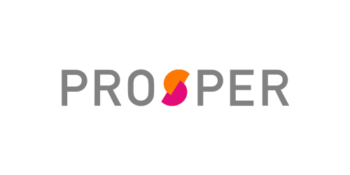 Logo for Prosper Personal Loans shows flame icon by capitalized 'prosper'.