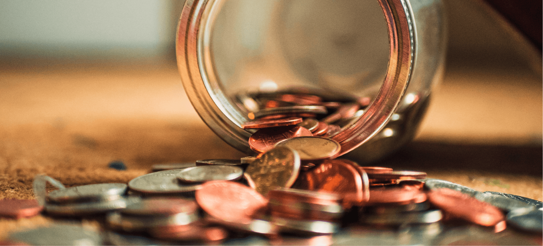 Coins pouring from jar symbolize banks' money-making process.