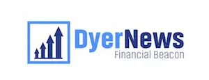 Dyernews logo, "financial beacon" tagline, graphic of arrows rising in square.
