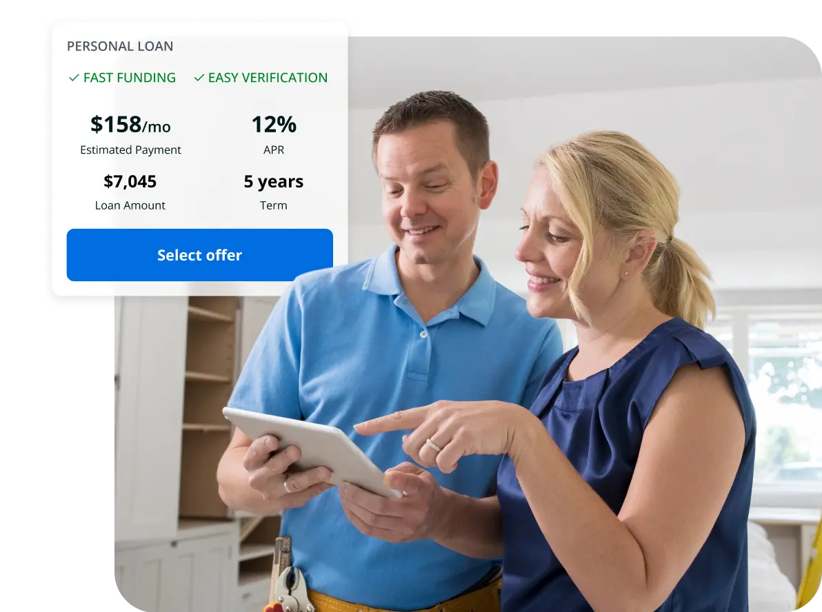 Client and Contractor reviewing loan offers together.