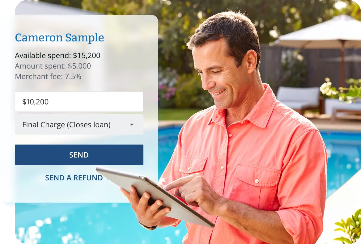pool-contractor-requesting-funds-from-a-customer Pool Contractor Preparing to Send a Customer a Loan Request